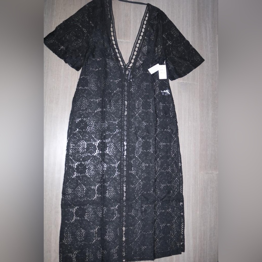 NORDSTROM CHELSEA28 LACE MAXI WOMENS BLACK DRESS BEACH COVERUP XL $89 NWT